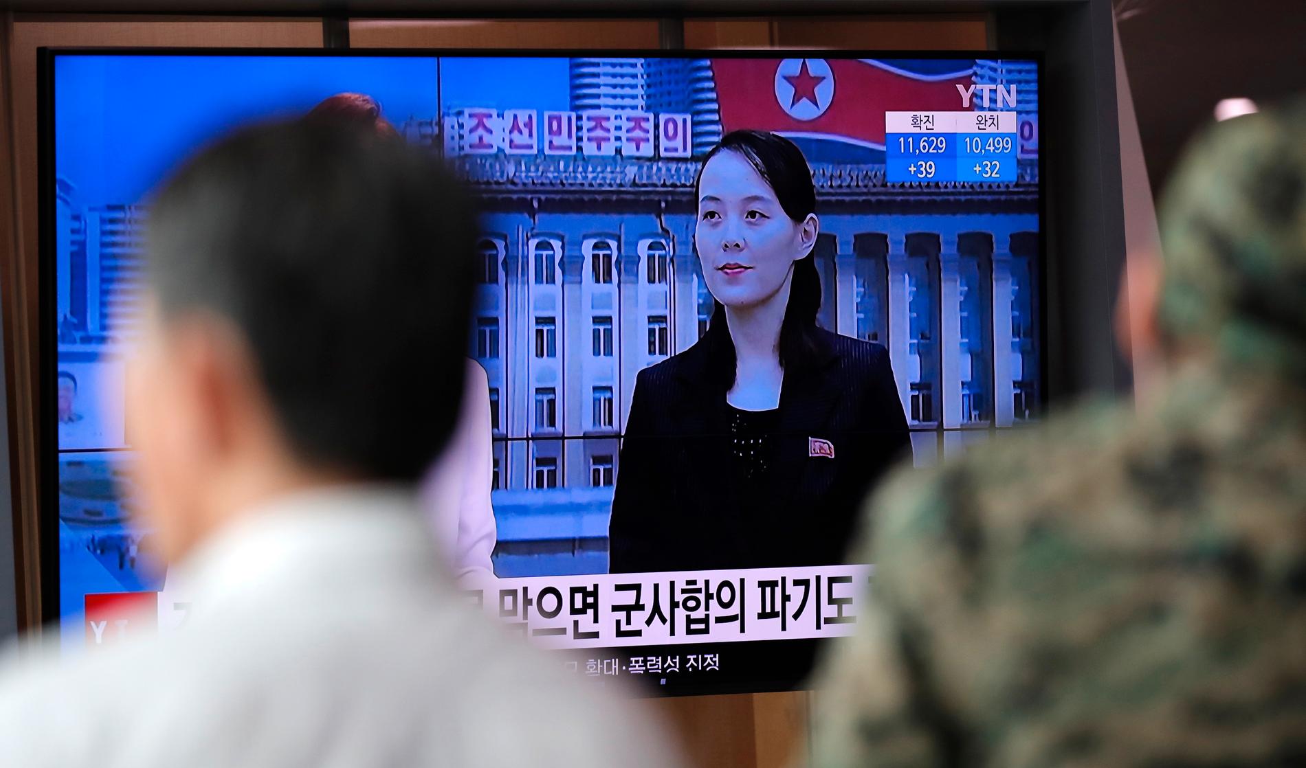 Kim Jong-Uns syster Kim Yo-Jong syns på tv i Sydkorea. Arkivbild.