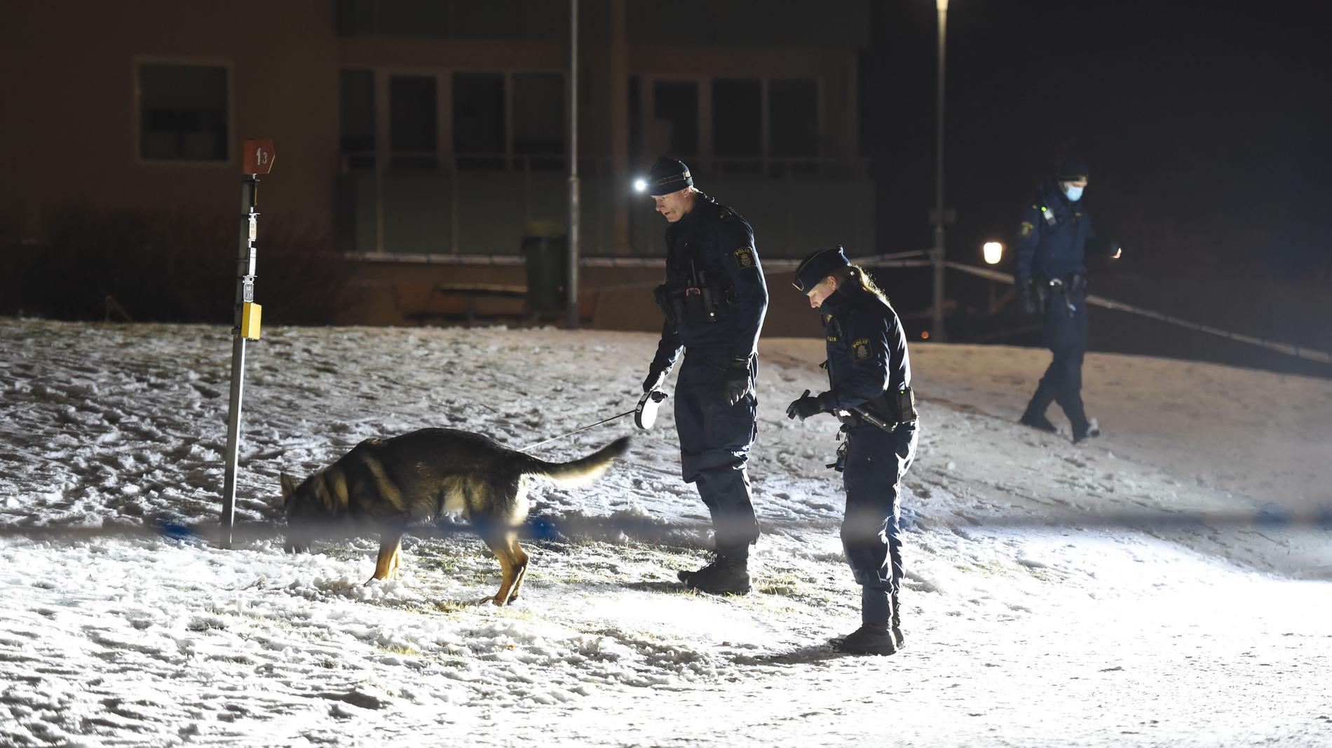 Polisen på plats i Strängnäs i natt. 