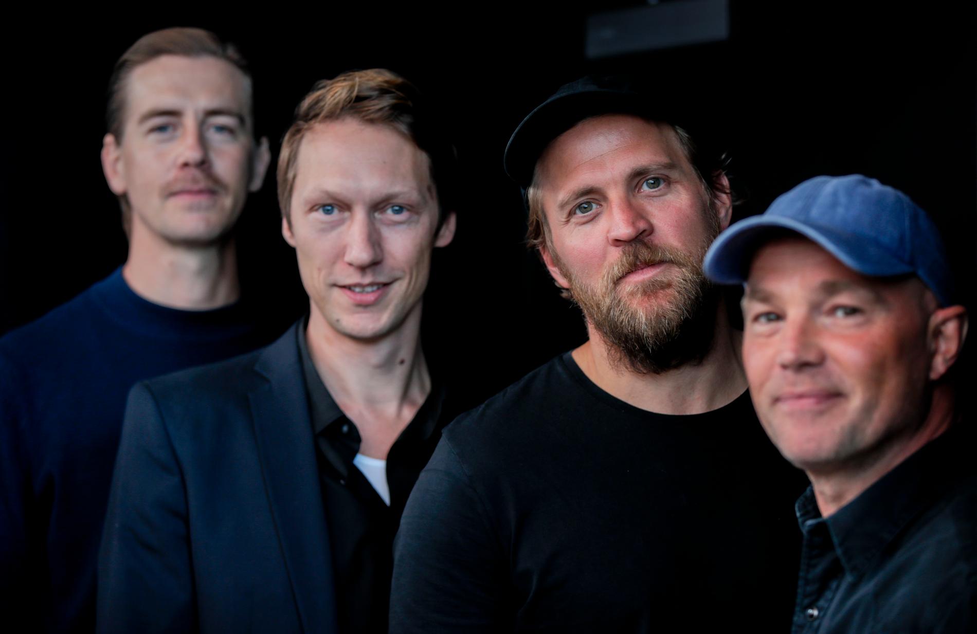 Skådespelarna Pål Sverre Hagen, Simon J. Berger, Tobias Santelmann och Jon Øigarden medverkar i tv-serien ”Exit”. Arkivbild.