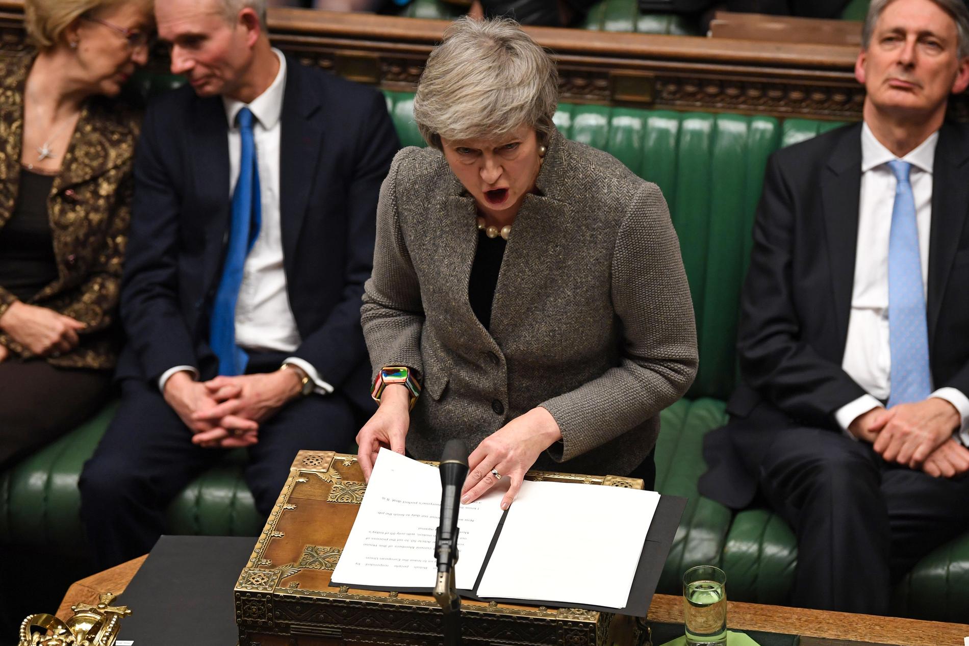 Storbritanniens premiärminister Theresa May under debatten i parlamentets underhus.