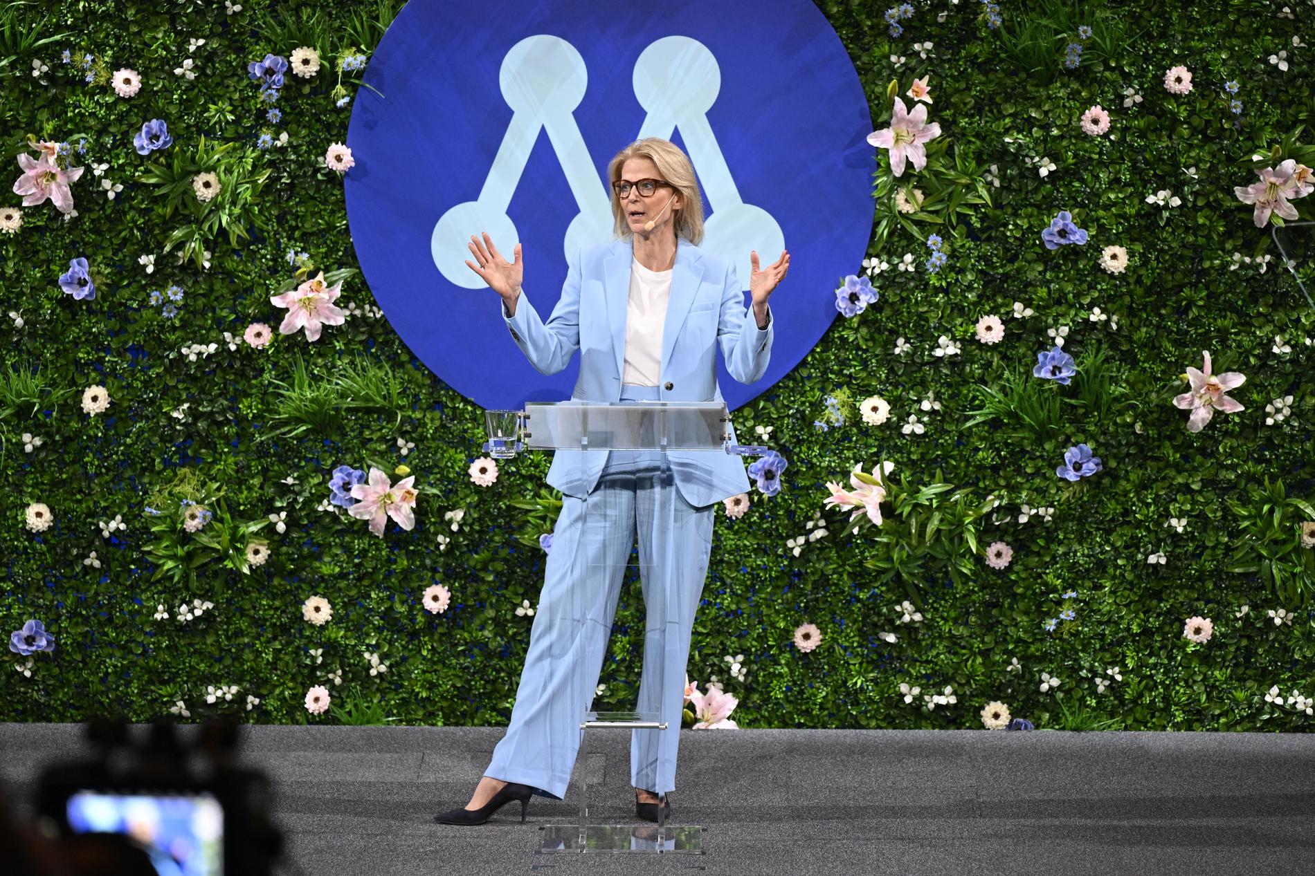 Elisabeth Svantesson (M), vice partiledare och finansminister talar under Moderaternas Sverigemöte 2024.