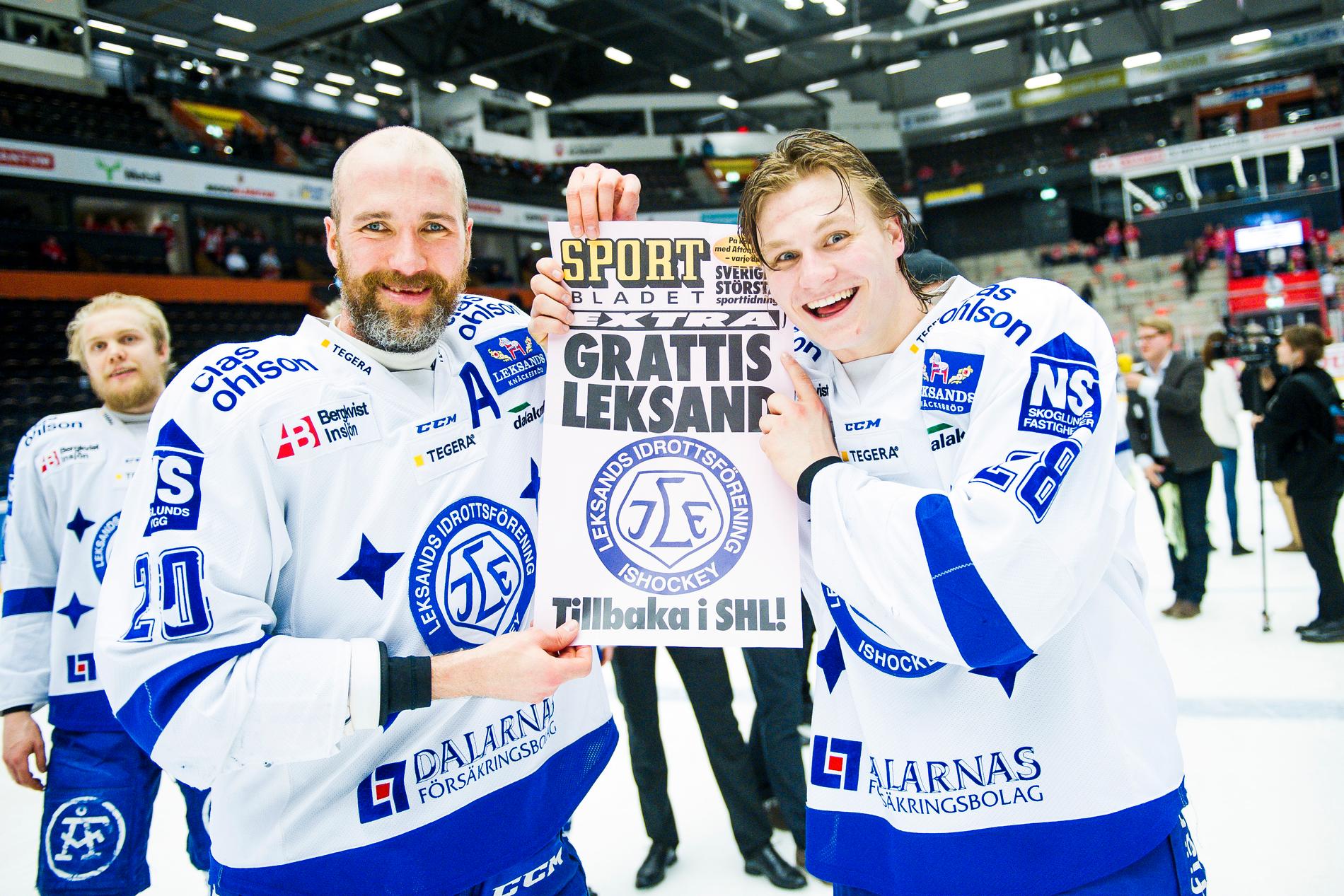Leksands Tommi Paakkolanvaara och Anton Karlsson jublar efter matchen i går.