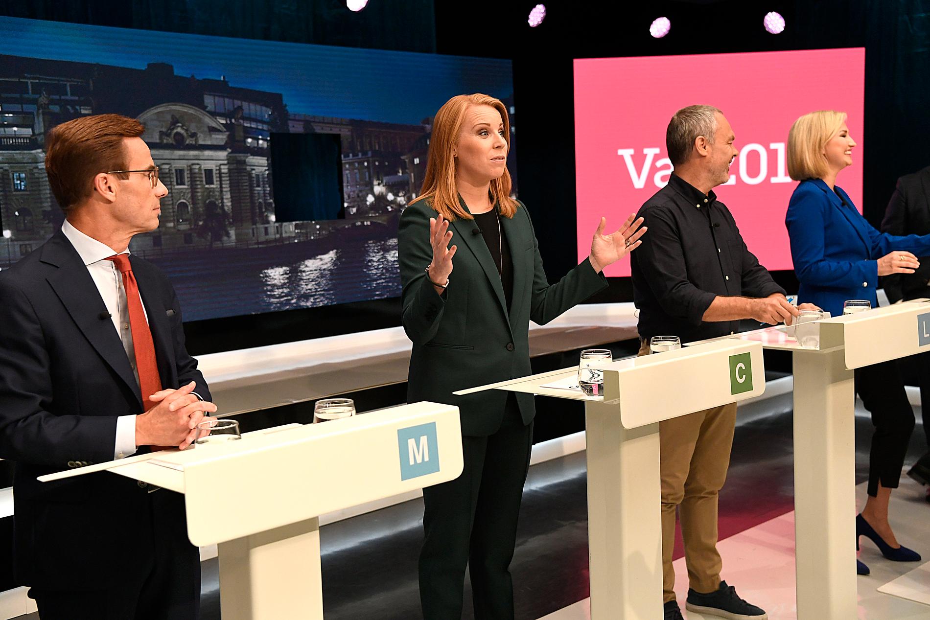 Ulf Kristersson, Annie Lööf, Jan Björklund och Ebba Busch Thor i SVT:s valdebatt.