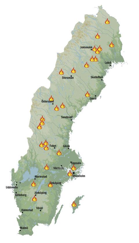Här brinner det i Sverige den 19 juli.