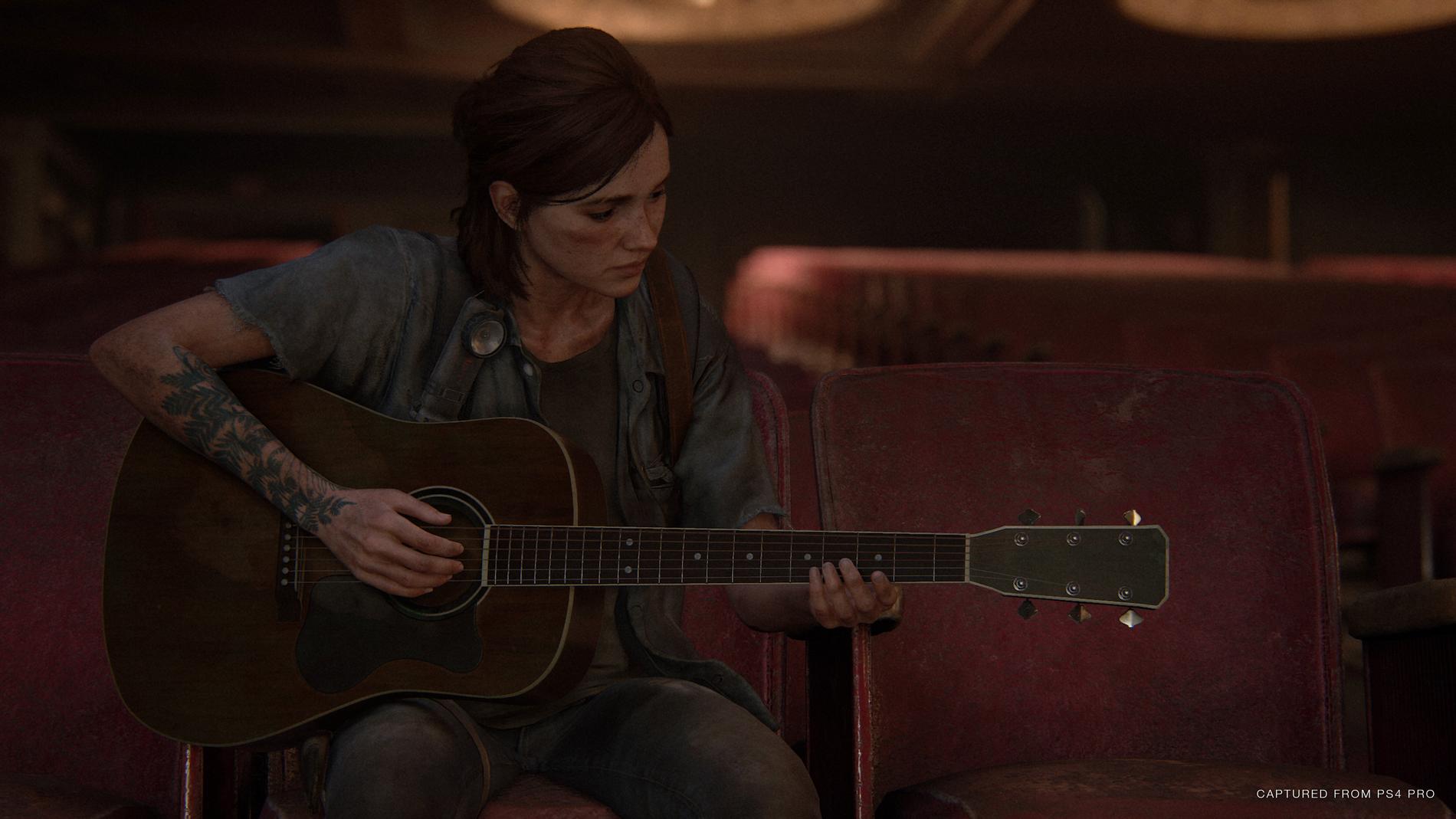 Gitarrspel är ett litet sidospår i "The last of us: Part II", där spelaren kan slå ackord med hjälp av pekplattan på handkontrollen.