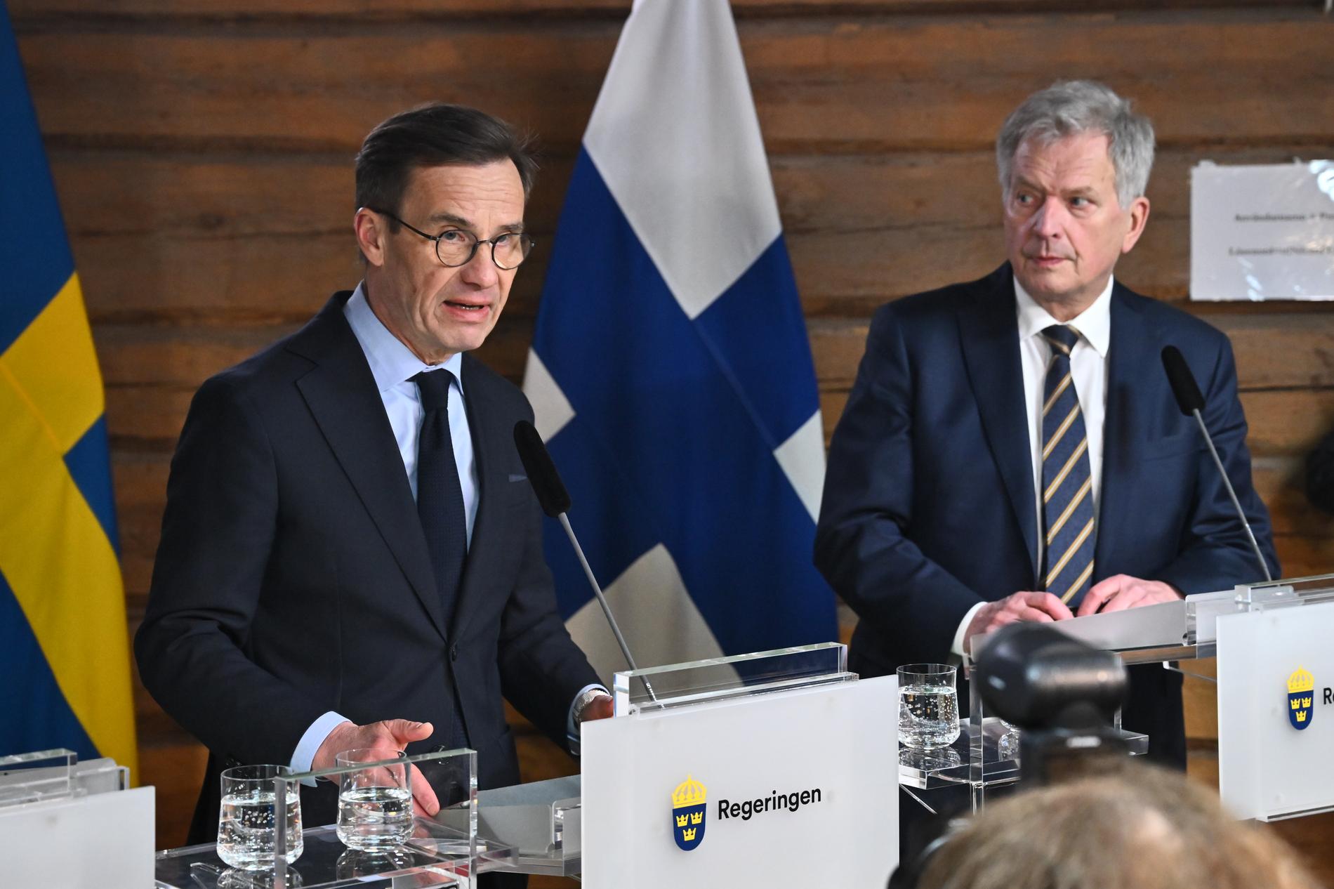 Statsminister Ulf Kristersson och Finlands president Sauli Niinistö. 