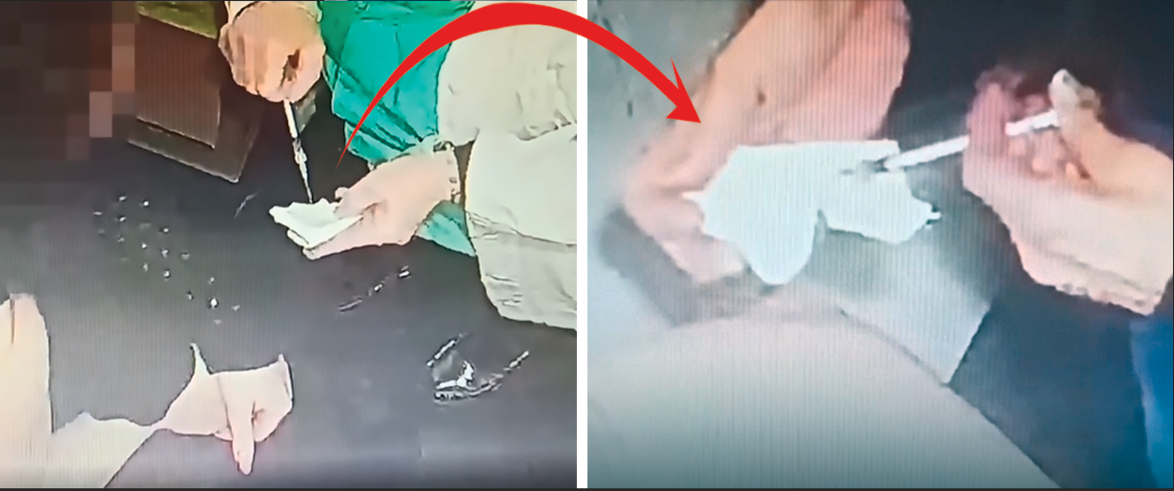 Den italienska sjuksköterskan fångades på film när hon sprutade ut vaccinet i en servett – för att sen låtsas injucera patienten. Människor ska ha betalat dyra pengar för tjänsten.