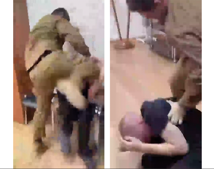 Stillbilder ur videon där Adam Kadyrov misshandlar koranbrännaren Nikita Zjuravlov.