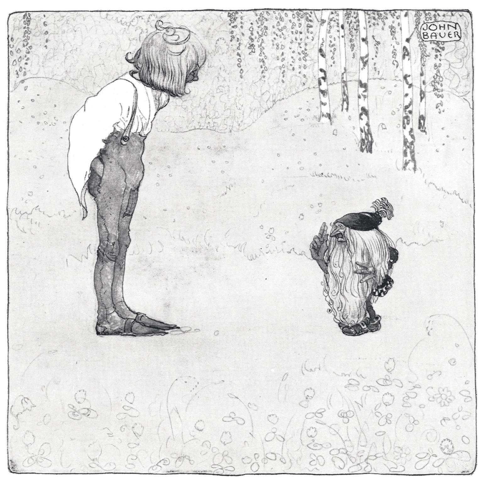 Illustration från sagan ”Pojken och tomtemössan” av Vilhelm Nordin.