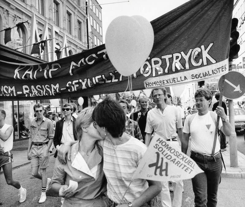 Demonstration för homosexuellas rättigheter i Stockholm 1985.