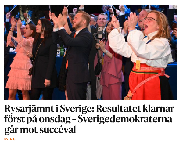 Svenskspråkiga Hufvudstadsbladet i Finland skriver att Sverigedemokraterna går mot ett succéval. 