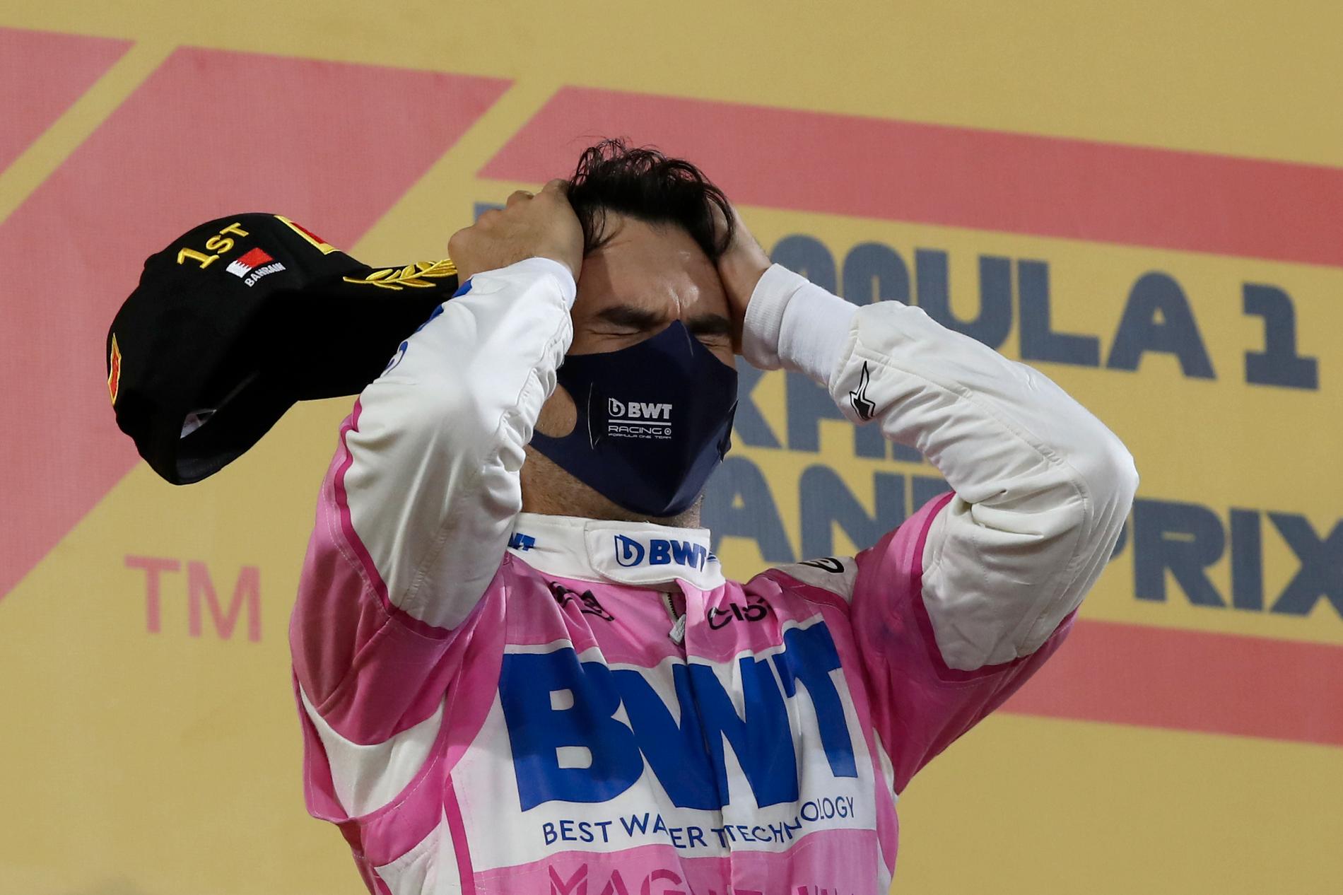 Sergio Perez i tårar efter första F1-segern.