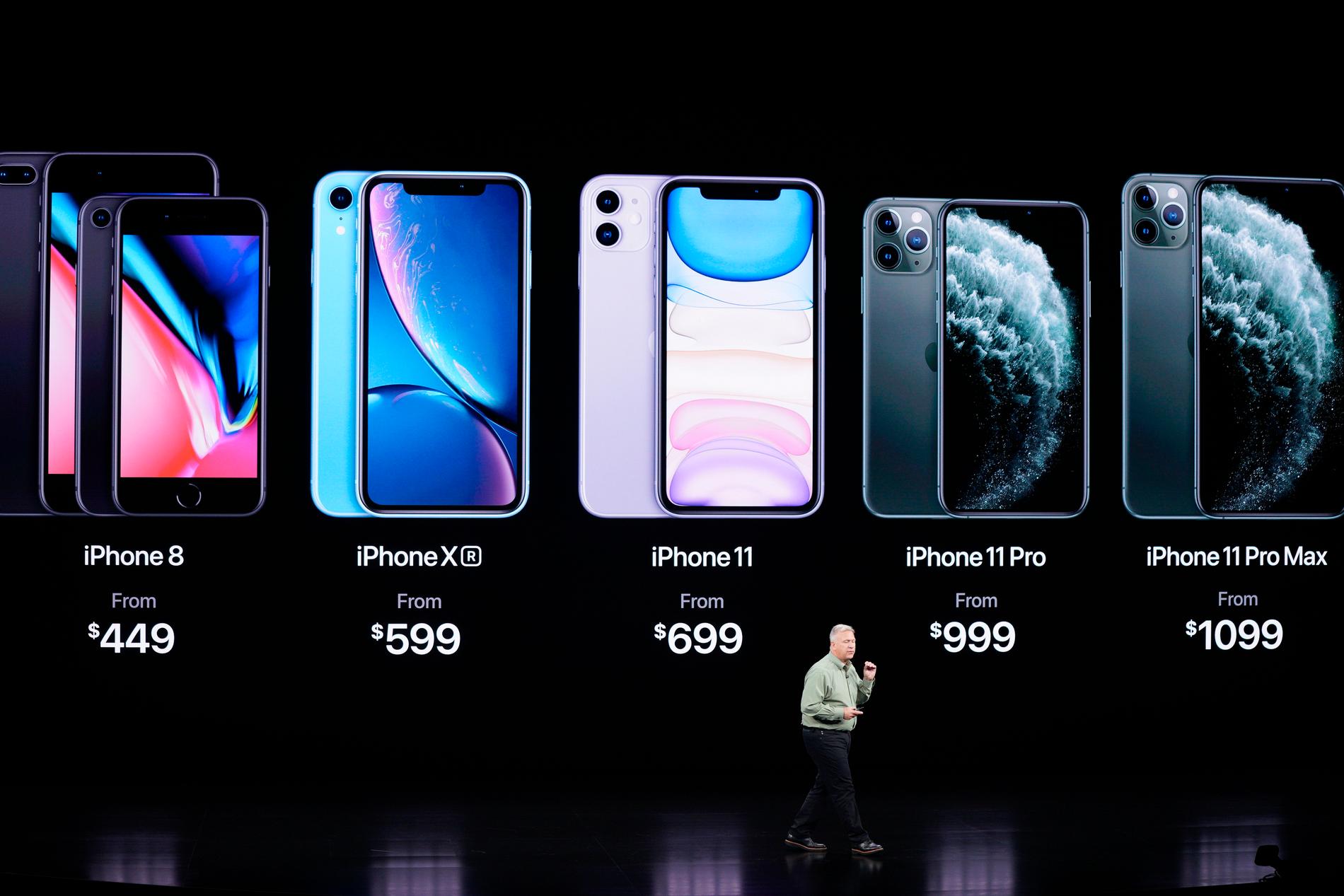 Apples Phil Schiller berättar om nya Iphone 11 Pro och Max under företagets presentation av nya modeller i San José i tisdags.