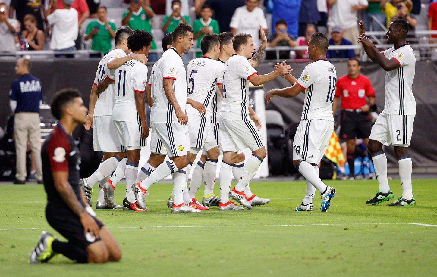 Colombia firar efter matchens enda mål.