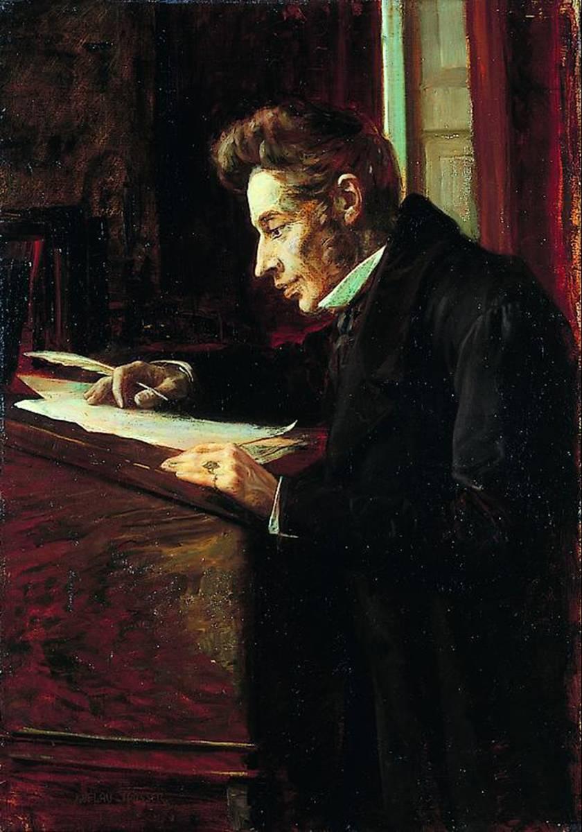 En målning som föreställer den danske filosofen och författaren Søren Kierkegaard gjord av Jørgen Luplau Janssen, 1902.