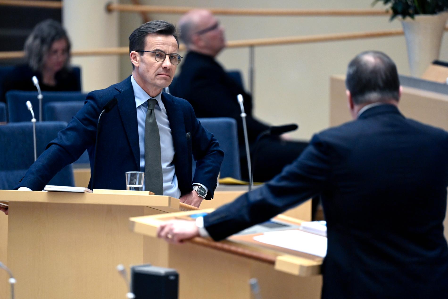 Ulf Kristersson och Stefan Löfven under partiledardebatten.