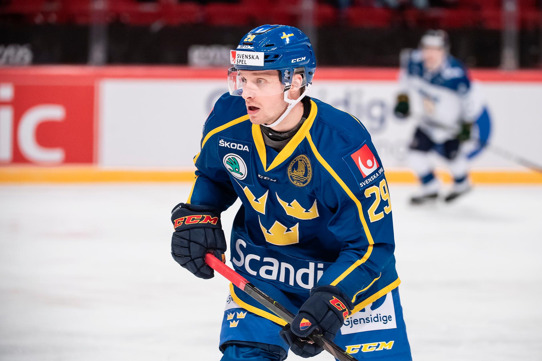 Sebastian Strandberg gjorde debut i Tre Kronor under Beijer Hockey Games 2020.