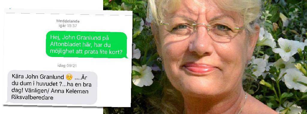 Anna Kelemens sms-svar till Aftonbladets reporter.
