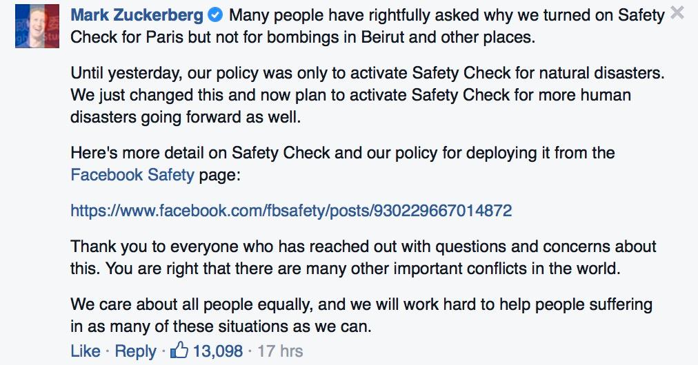 Facebookgrundaren Mark Zuckerbergs svar på kritiken.
