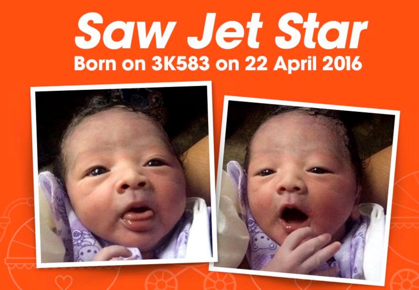 Pojken Saw Jet Star föddes ombord på ett flygplan.