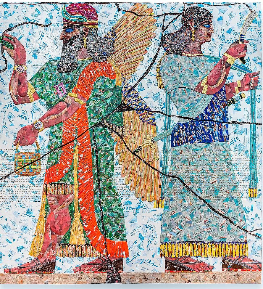 Michael Rakowitz, ”Room G, Northwest Palace of Nimrud, Room G-24), 2019. Godispapper, tidningspapper, lim, hårdpapp etc. © Elie Khouri Art Foundation