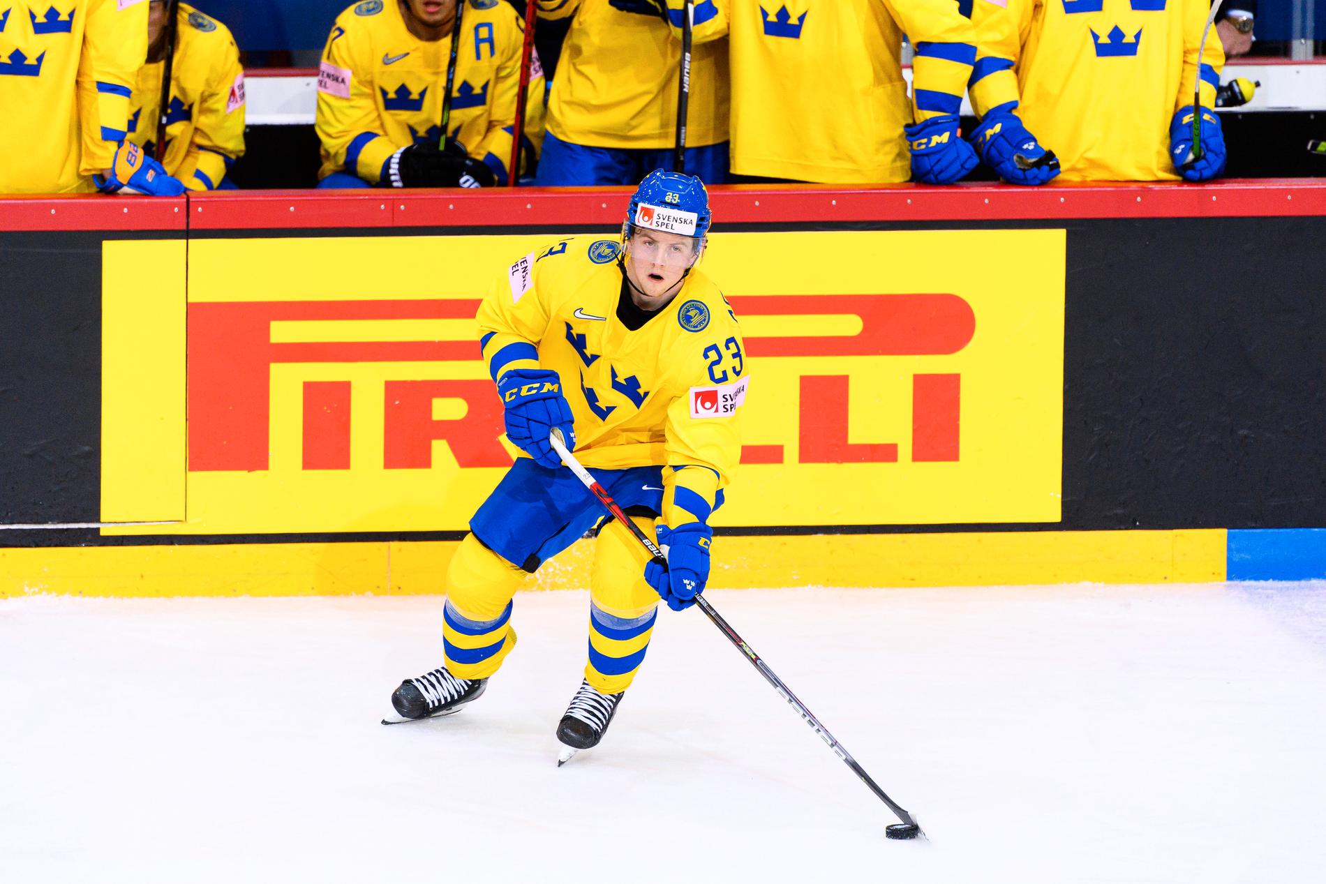 Jesper Sellgren i Tre Kronor under VM 2021 i Riga.