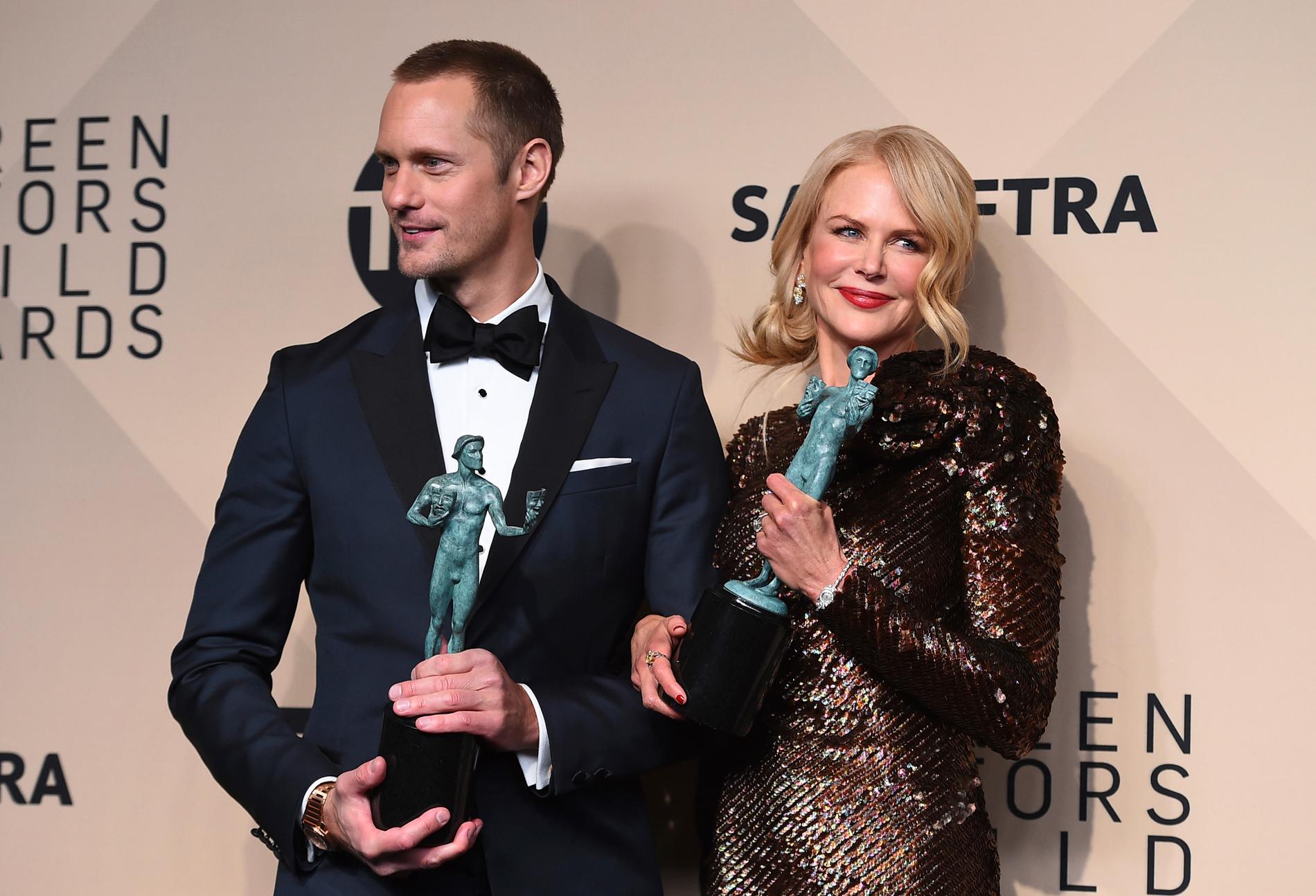 Alexander Skarsgård och Nicole Kidman efter Screen Actors Awards, där båda belönades för sina insatser i "Big little lies".