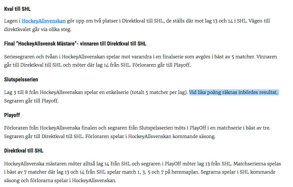Skärmdump från SHL.se