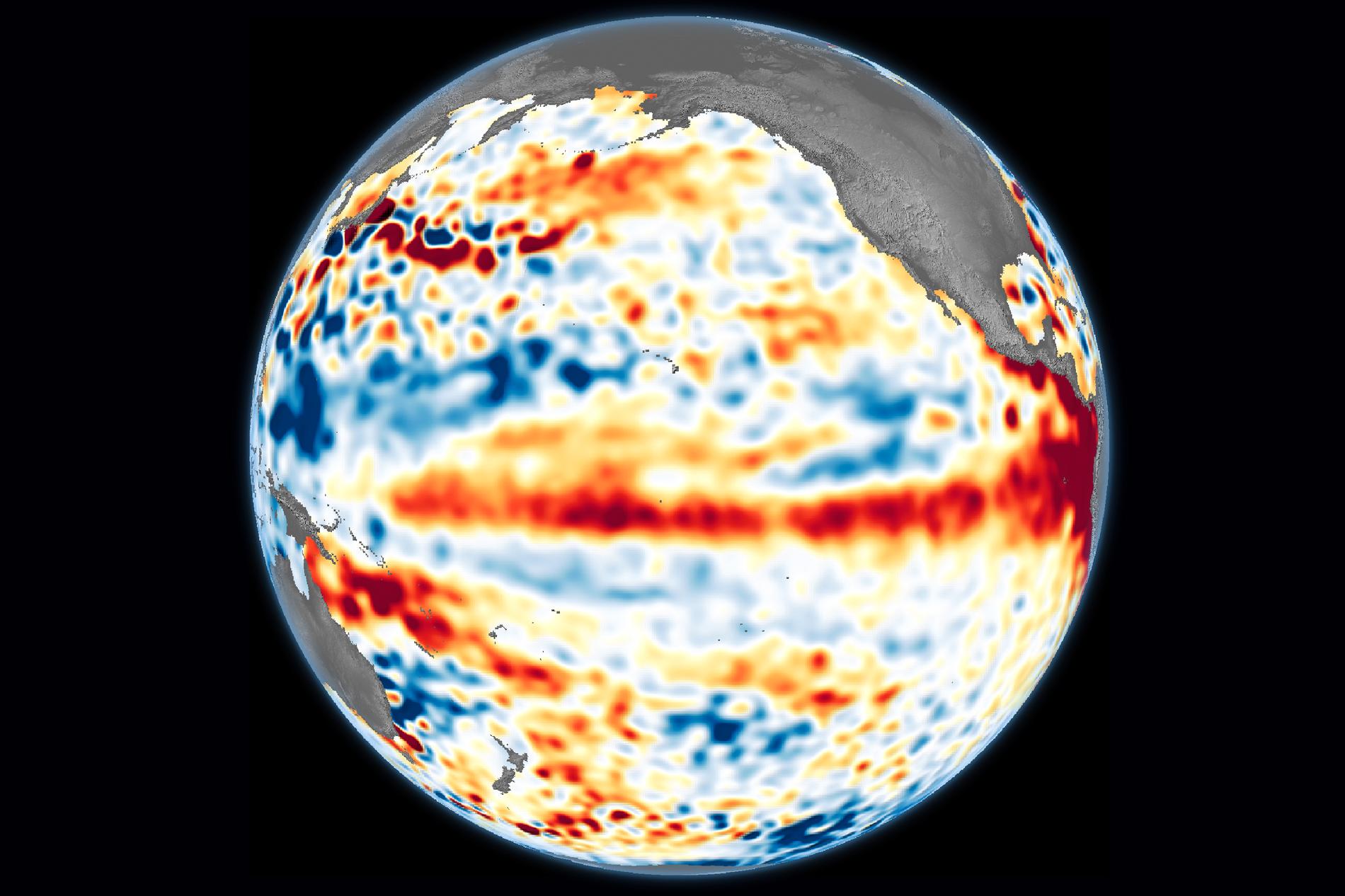 En satellitbild visar El Niños utbredning i slutet av juni.