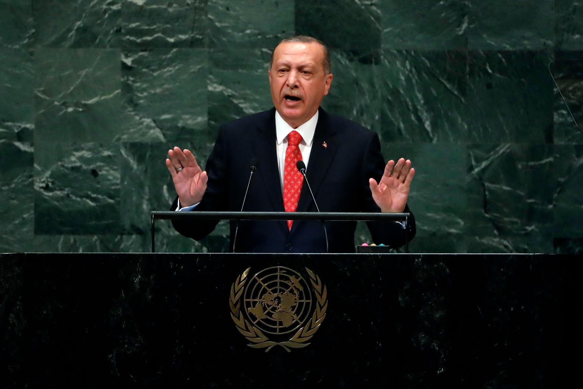 Turkiets president Recep Tayyip Erdogan i FN:s generalförsamling.