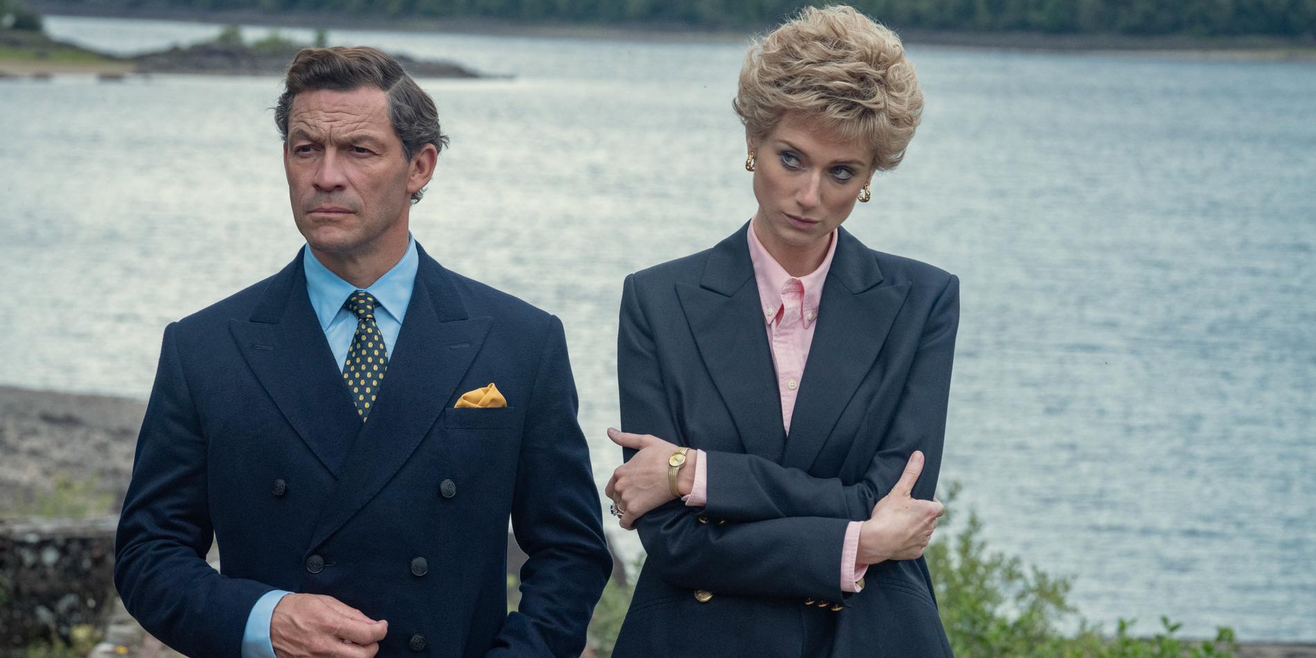 Dominic West som blivande kung Charles och Elizabeth Debicki som prinsessan Diana i den femte säsongen av "The crown".