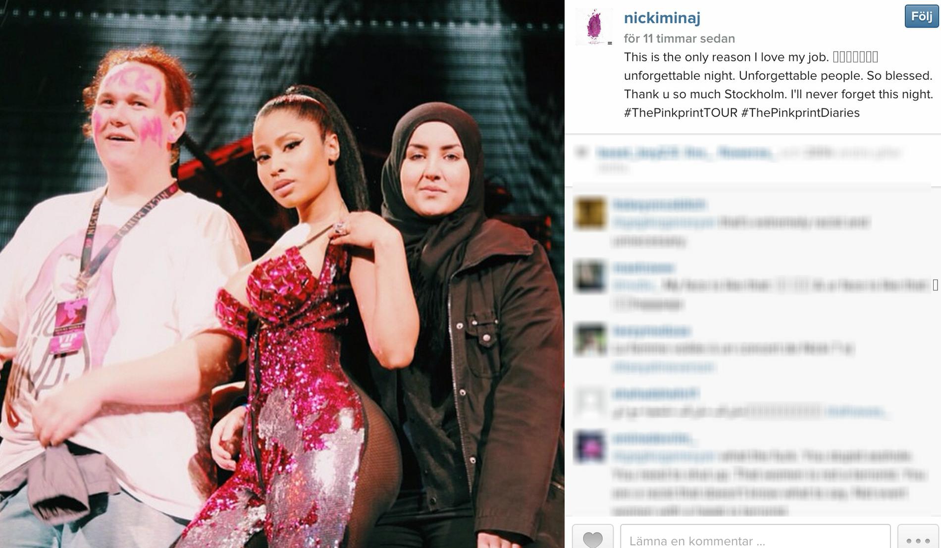 Nicki tackar för kvällen på Instagram. Foto: Faksimil Instagram.