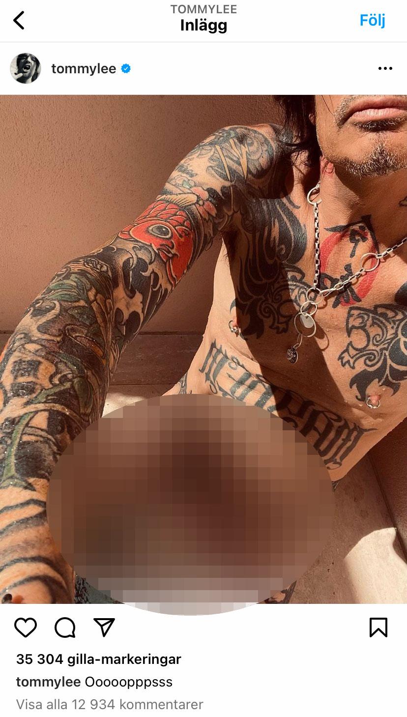 Rockstjärnan Tommy Lee lade upp en bild av sitt nakna kön på Instagram och bilden blev kvar i över fyra timmar.
