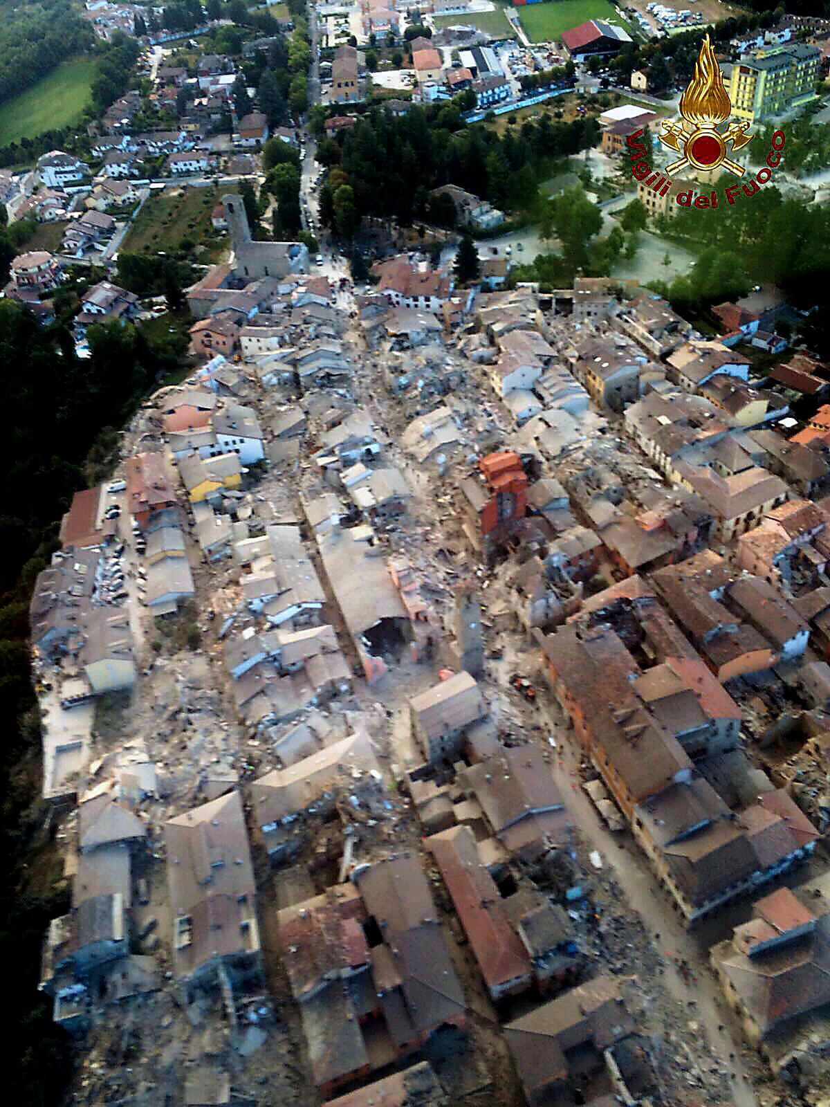 Flygbild över byn Amatrice