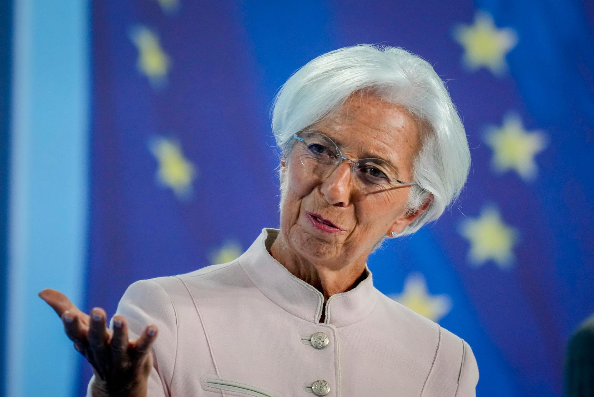 ECB, med chefen Christine Lagarde, väntas sänka räntan fyra gånger i år enligt en Bloombergenkät med ekonomer. Arkivbild.