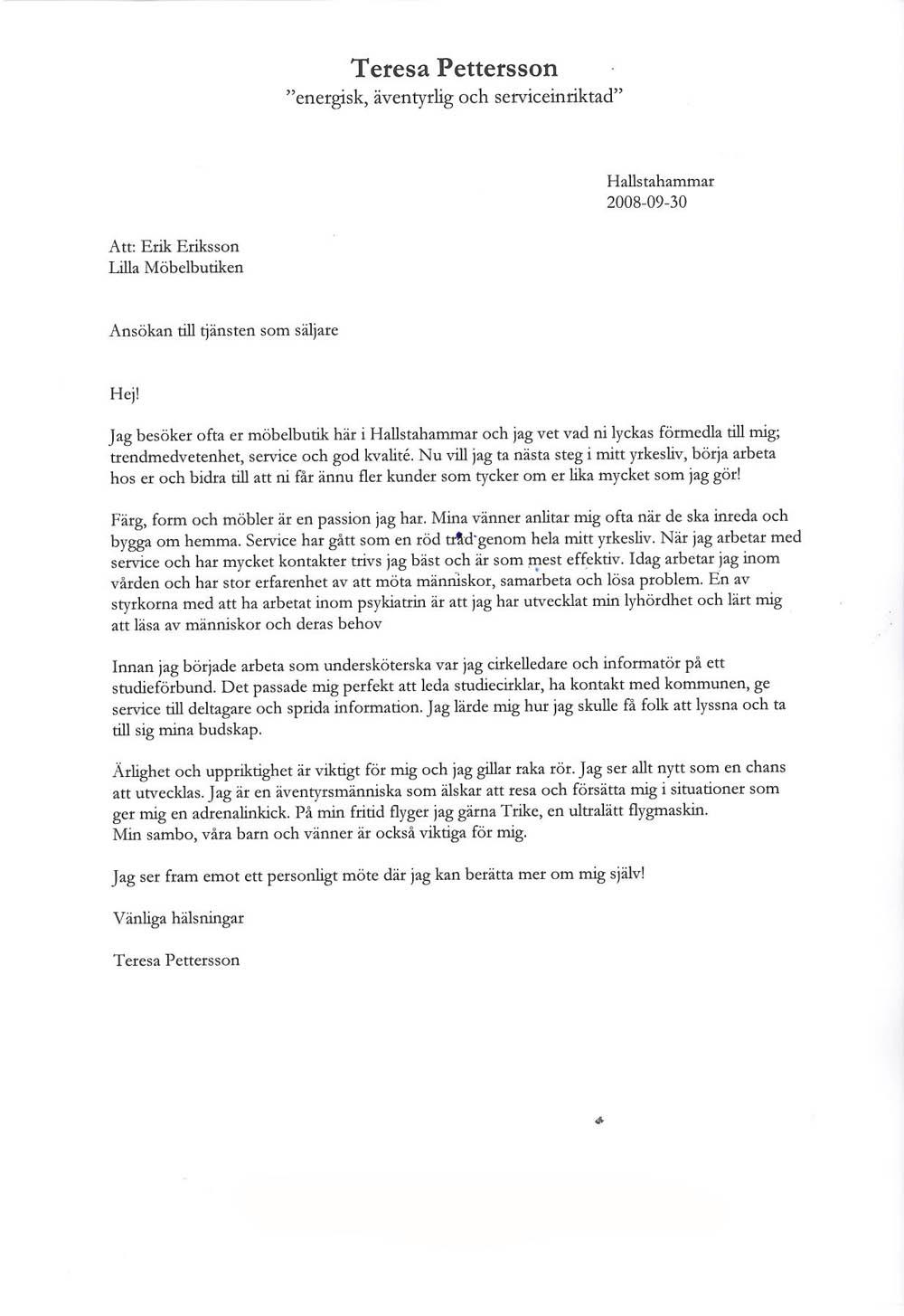 EFTER. Teresas personliga brev, skrivet av CV-experterna. (Klicka på bilden)