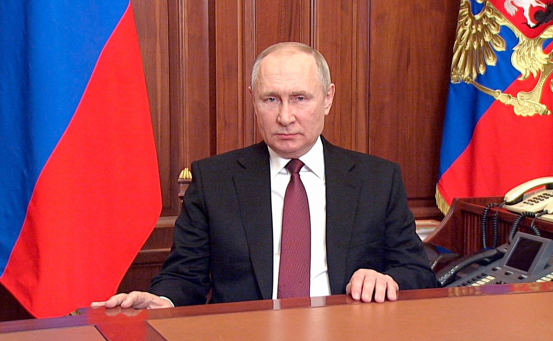Vladimir Putin under sitt tal på torsdagen. 