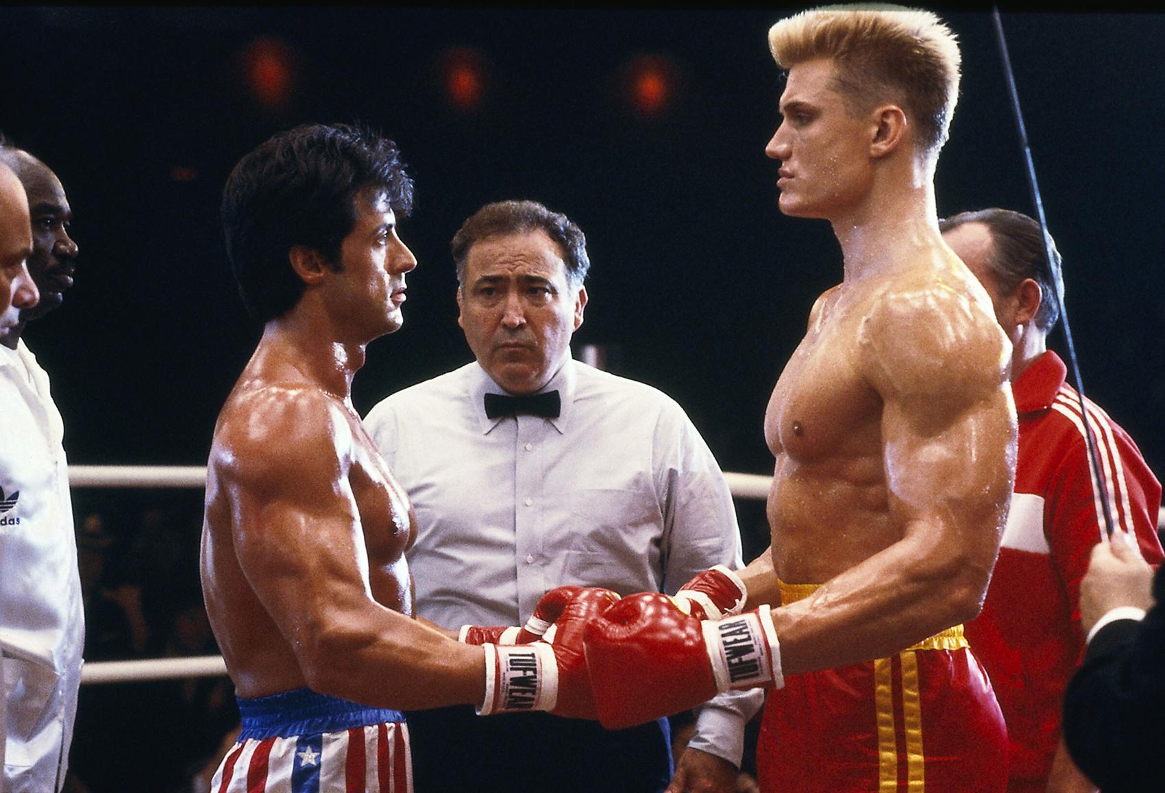 Dolph Lundgren och Sylvester Stallone i ”Rocky” 1985.