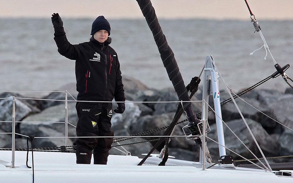 Greta Thunberg har seglat till klimattoppmötet i Madrid från Hampton, Virginia.