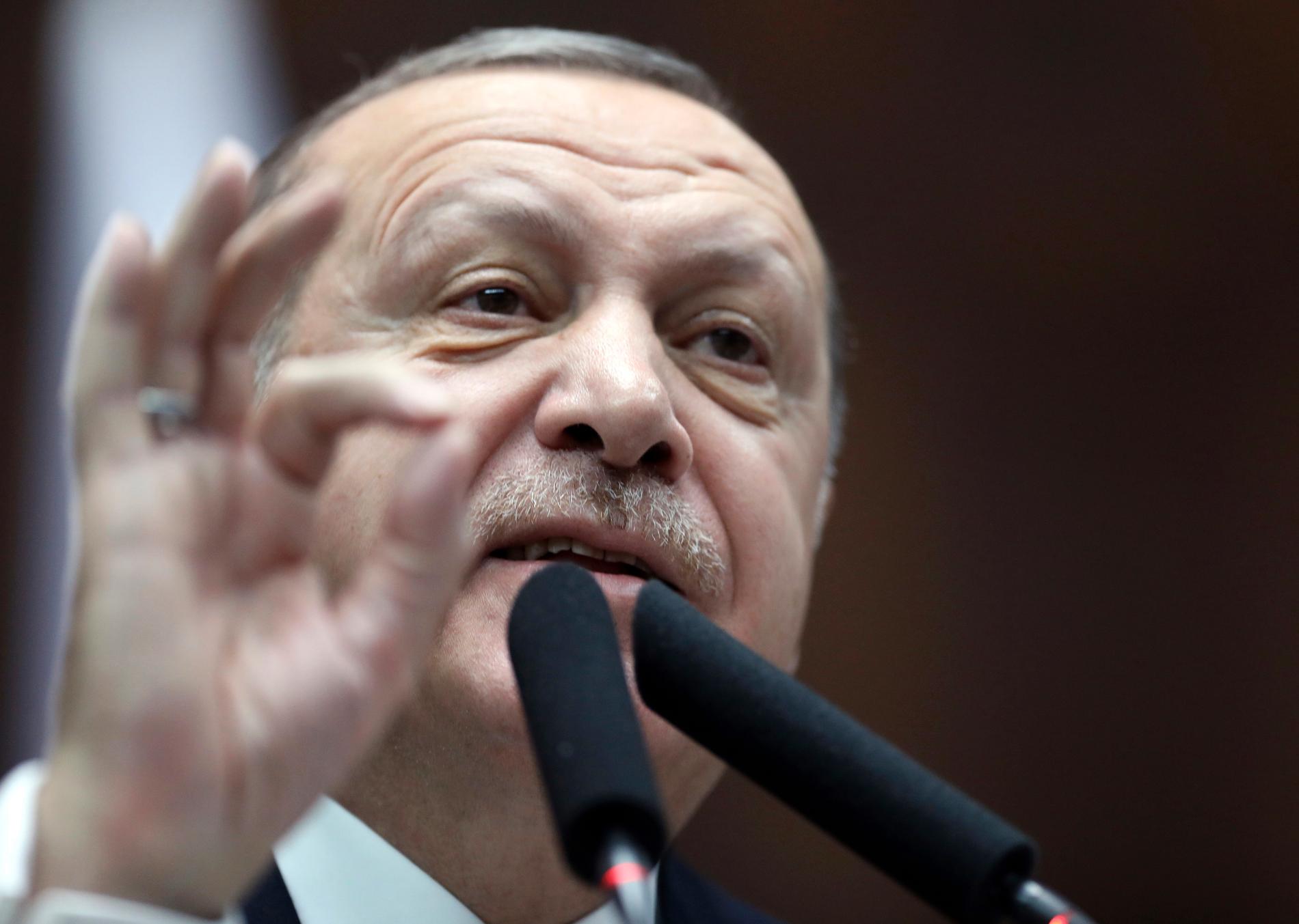 Turkiets president Recep Tayyip Erdogan talar i parlamentet.