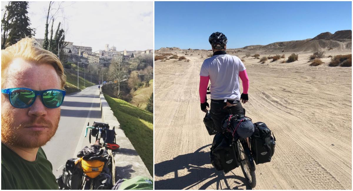 Kristian Halfwordson  har cyklat runt jorden i ett år, och ska fortsätta i ett år till. 