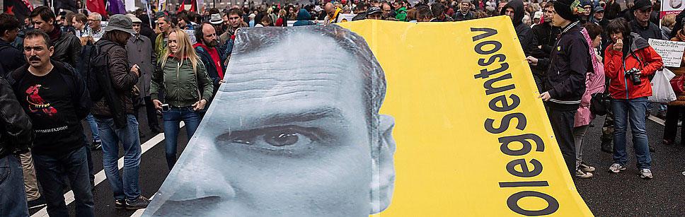 Demonstrationer för Oleg Sentsovs frihet  i Moskva inför VM.