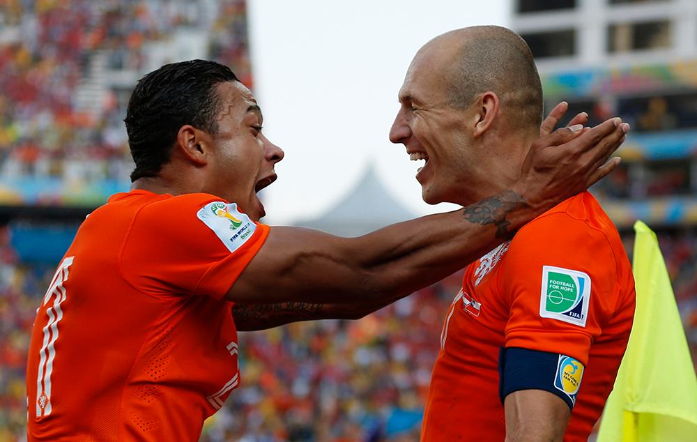 Memphis Depay och Arjen Robben i Holland.