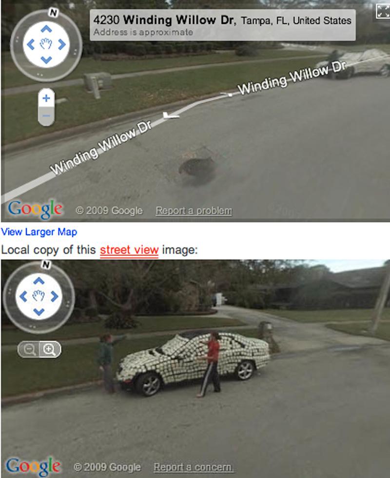 Tampa i Florida i USA – någon har klistrat post–it lappar på en bil. Googlekameran har fångat gärningsmannen.
