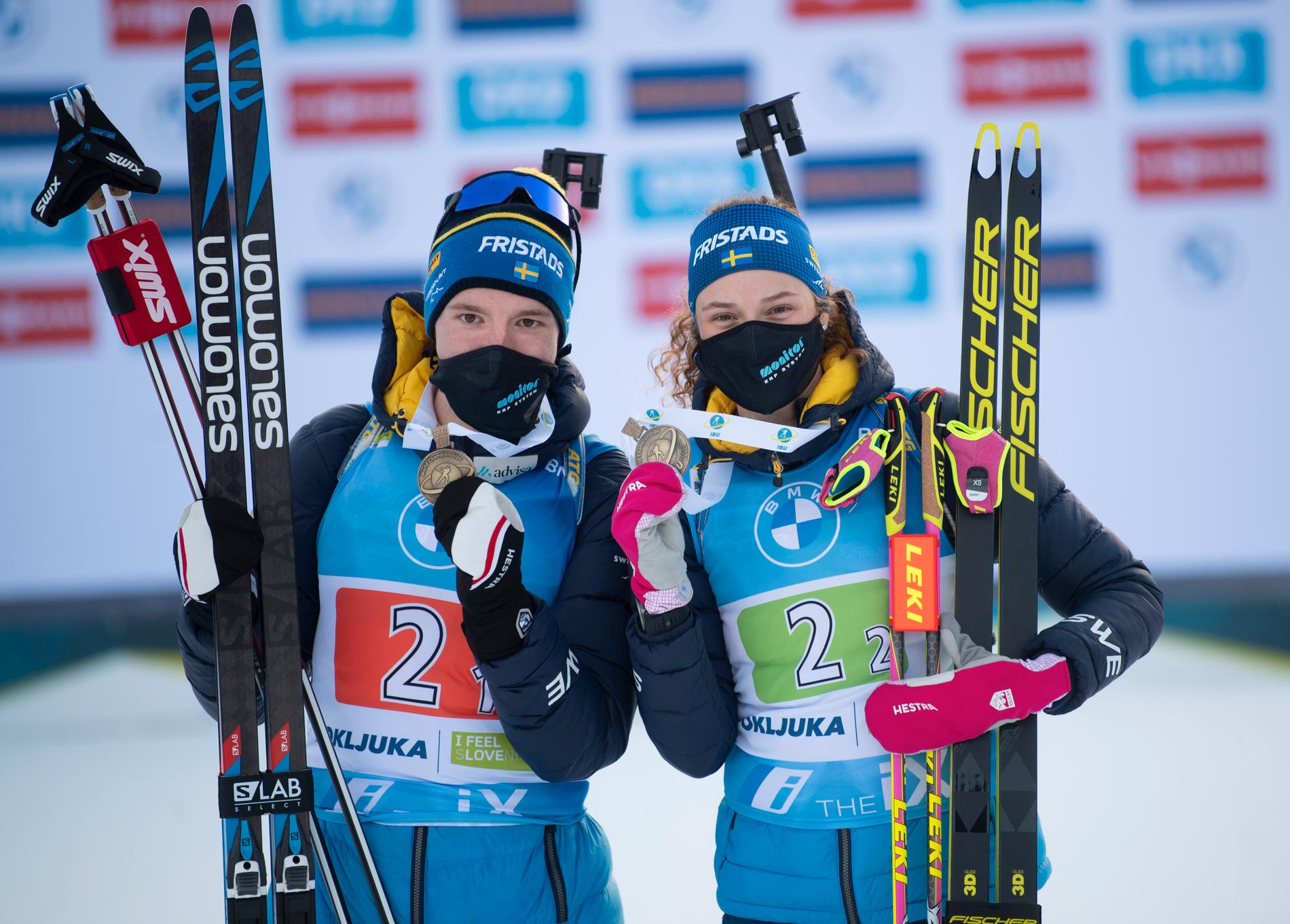 Sebastian Samuelsson och Hanna Öberg tog ett brons i singelmixedstafetten. 