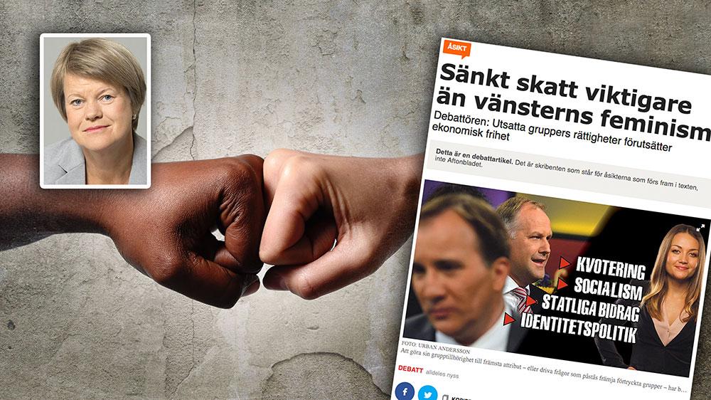 Vänsterpartiets kritik har fått Timbro att gå till motattack. De skriver att sänkt skatt måste prioriteras över annat, men inser att det skulle se dåligt ut att säga att det är viktigare än om människor drabbas av rasism och homofobi, skriver Ulla Andersson (V).