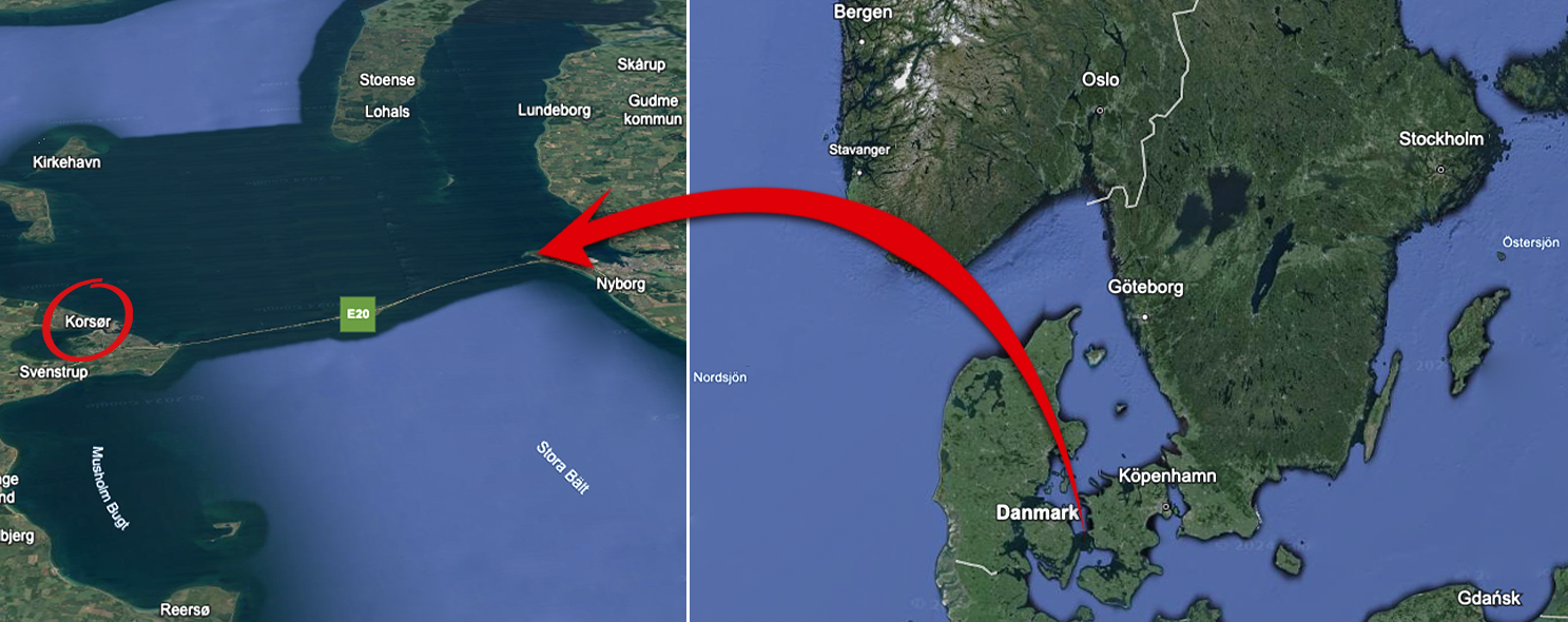 Fartyget ligger i Korsør, både flyg- och sjöfartstrafik i området har stoppats. 