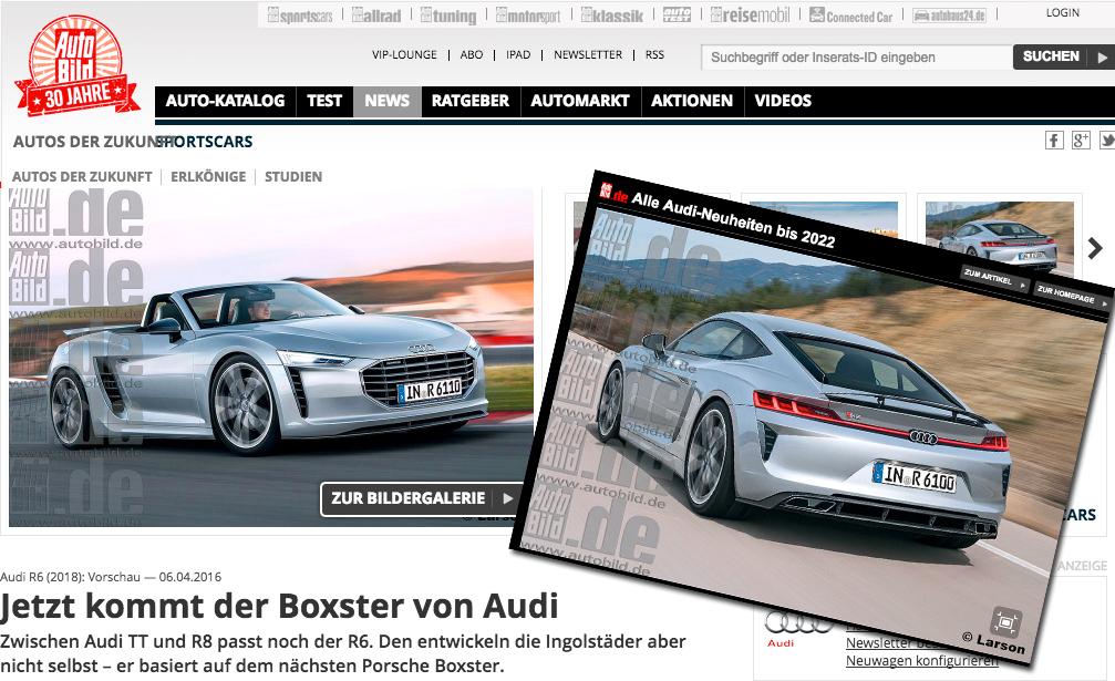 Så här skulle en Audi R6 kunna se ut. Bilderna är renderingar skapade av designern ”Larson”