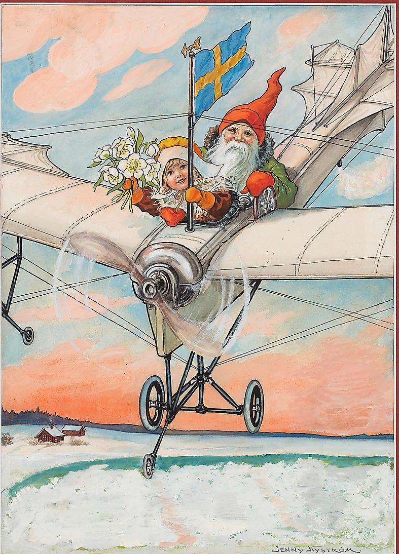 ”Flygande tomte”, 1928, akvarell.
