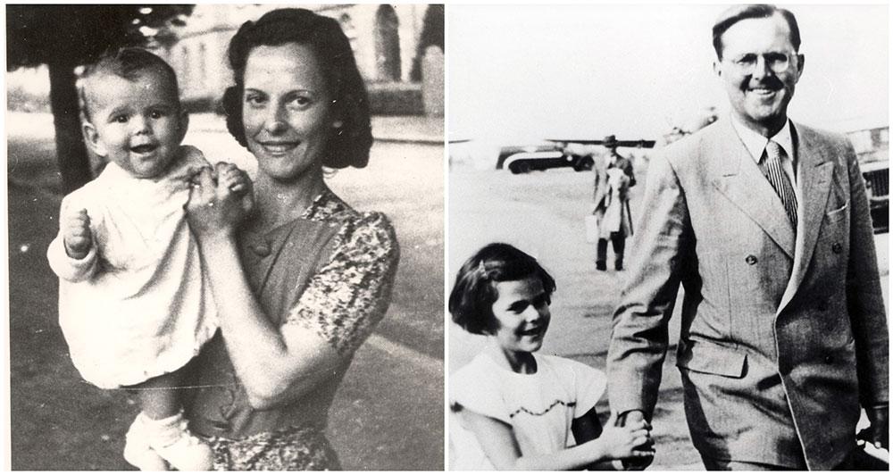 Silvia Sommerlath med sin mamma Alice till vänster och pappa Walther till höger. 